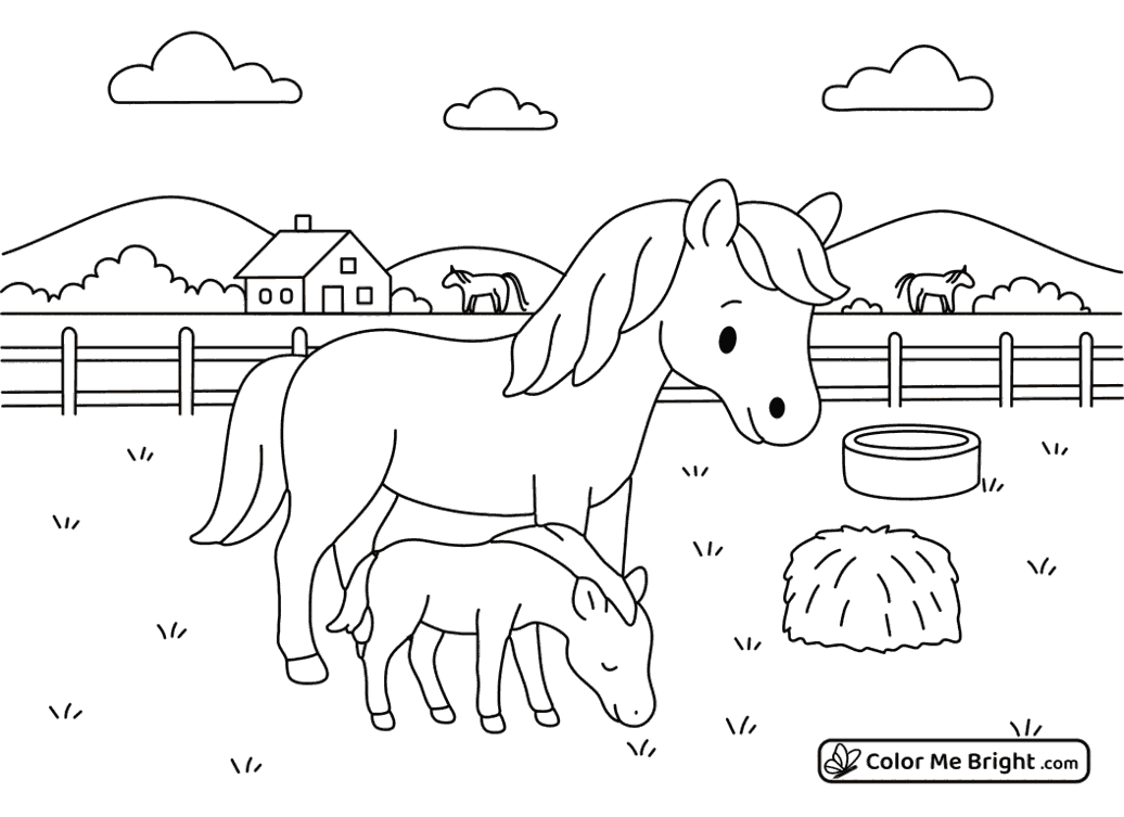 coloring page Horse with her foal