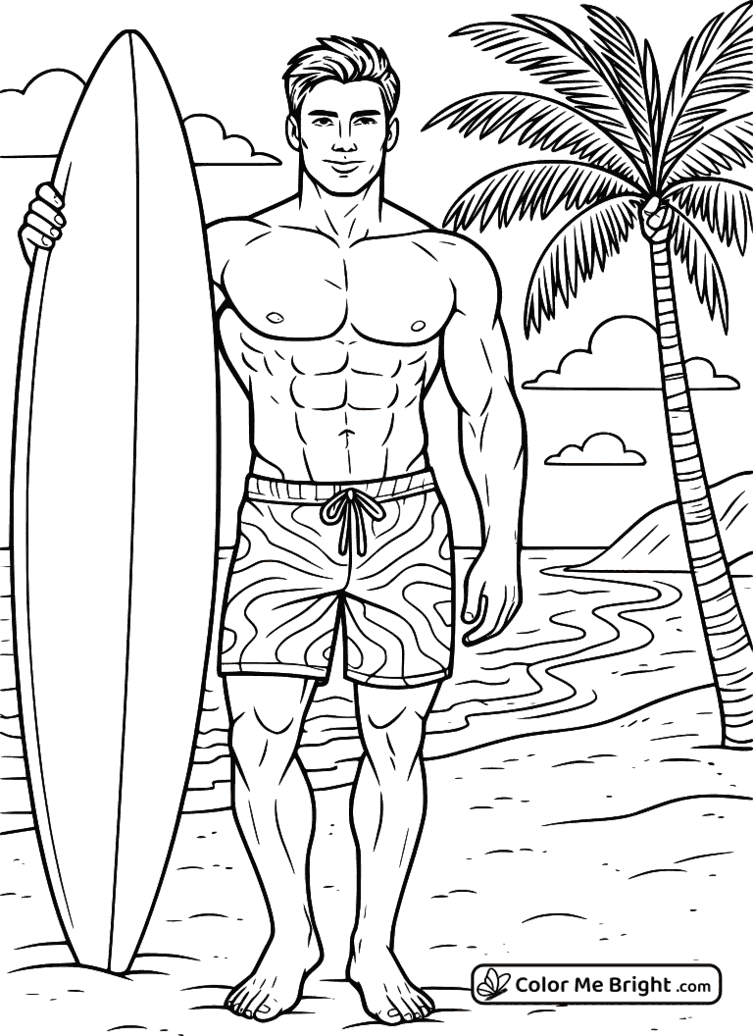 coloring page Surfer with a board