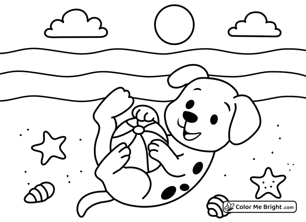 coloring page Puppy playing with a beach toy