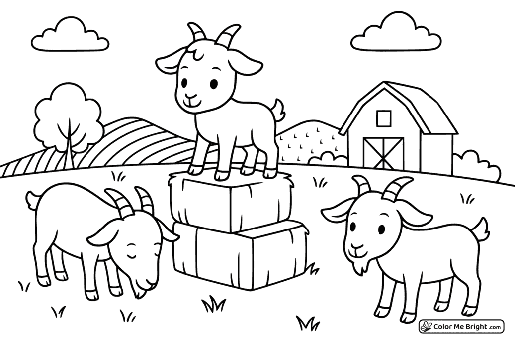 coloring page Goats jumping on hay