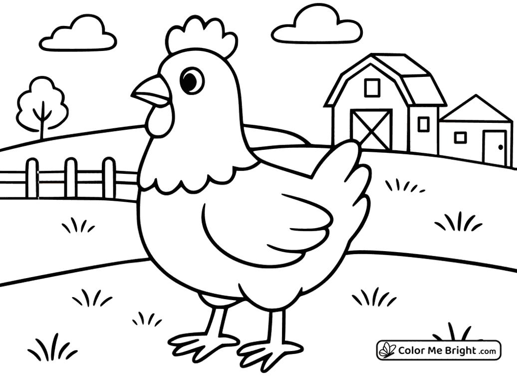 coloring page Proud chicken on a farm