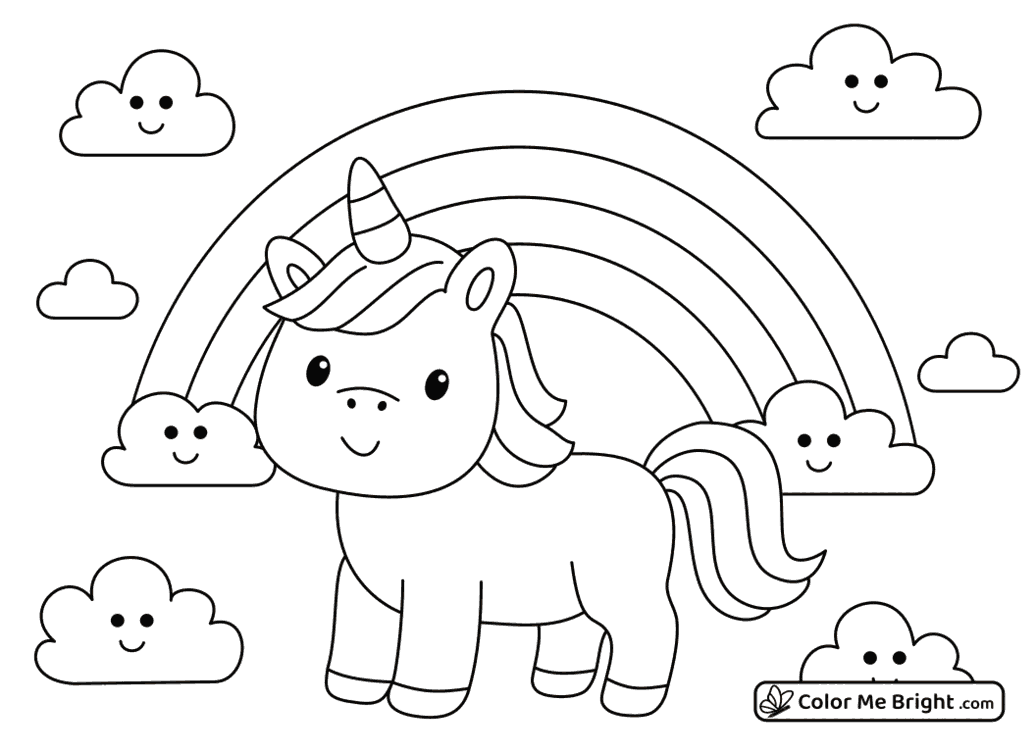 coloring page Unicorn under a rainbow