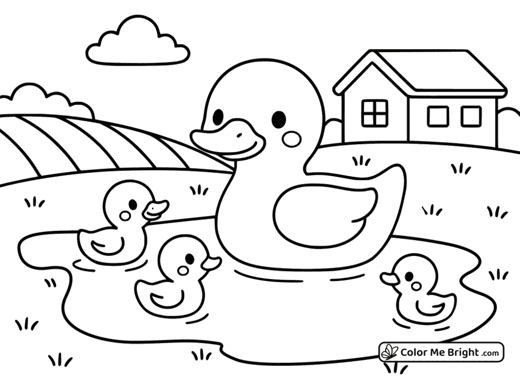coloring page Three ducklings with mommy duck