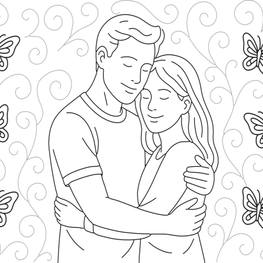 Couple embracing with butterflies in the background thumbnail