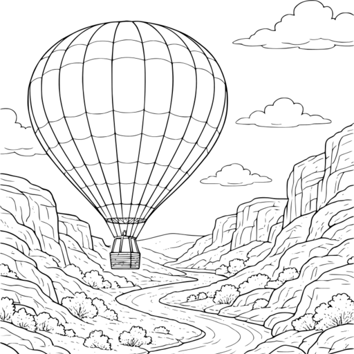 Hot-air balloon over rocky landscape thumbnail